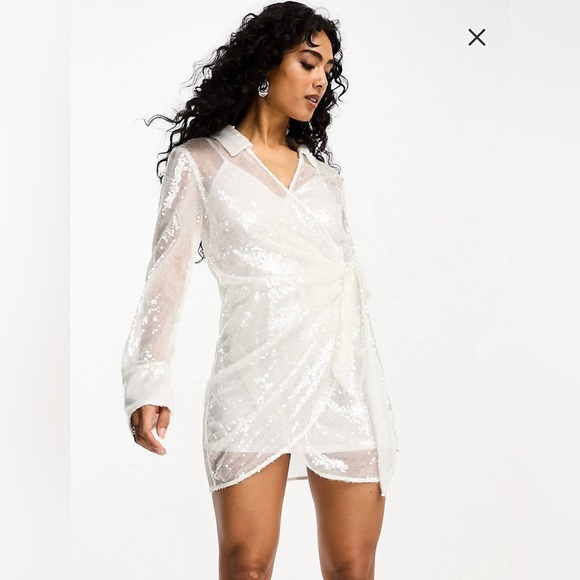 4th & reckless sequin dress 4th & Reckless Marca Sequin Tie-Back Short Sleeve Shift Dress in Natural